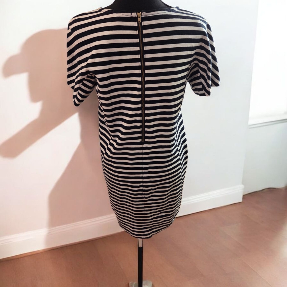 J. Crew Black and White Sheath Midi Dress Short Sleeve Crew Neck Size S - Picture 2 of 5